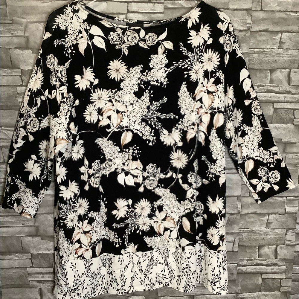 J.Jill black and white Floral print 3/4 Sleeve tunic M (W500)